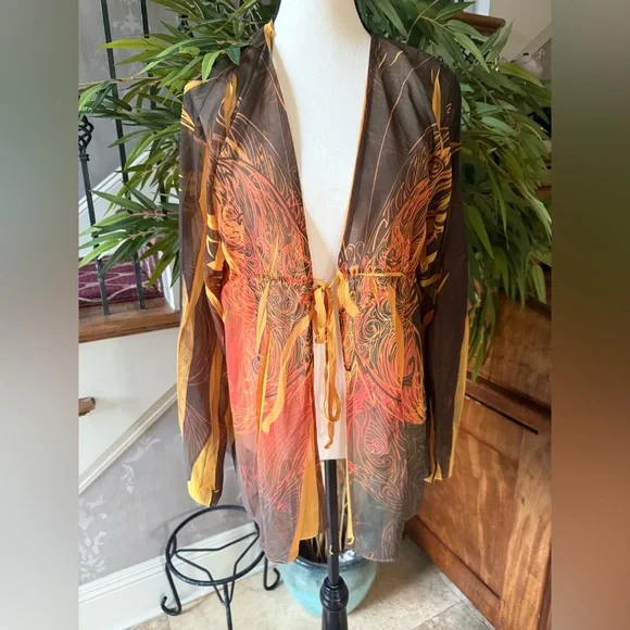 DANIEL BENJAMIN ladies sheer butterfly cover-up NWOT XL - Picture 5 of 12